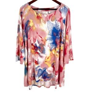 Belle by Kim Gravel Plus Size 2X Colorful Tropical Pink Floral Blouse Shirt Top